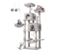 Taoqimiao Cat Tree, 170 CM Cat Tower for Indoor Cats Large Cats, Multi-level Cat Climbing Tower, 7 Sisal Scratching Posts, 2 Spacious Condos, Cozy Hammock, 2 Top Perches, MS013W Light Grey