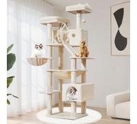 Taoqimiao Cat Tree, 180cm Cat Tower for Indoor Cats Large Cats, Multi-level Cat Climbing Tower, 8 Sisal Scratching Posts, Metal Frame Cozy Hammock, Scratch Board, 2 Top Perches, Beige MS026LM