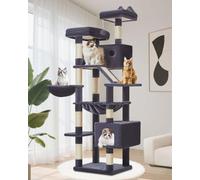 Taoqimiao Cat Tree, 180cm Cat Tower for Indoor Cats Large Cats, Multi-level Cat Climbing Tower, 8 Sisal Scratching Posts, Metal Frame Cozy Hammock, Scratch Board, 2 Top Perches, Smoke Gray MS026LG
