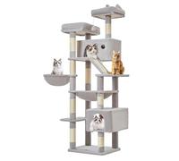 Taoqimiao Cat Tree, 180cm Cat Tower for Indoor Cats Large Cats, Multi-level Cat Climbing Tower, 8 Sisal Scratching Posts, Metal Frame Cozy Hammock, Scratch Board, 2 Top Perches, Light Gray MS026LW