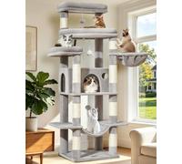 Taoqimiao Cat Tree, 180cm Large Cat Tree for Big Cats Cat Towers for Indoor Cats with 9 Scratching Posts, Spacious Platform, Cozy Hammock, Top Perch, Widened Cat Condo, Light Grey MS034W