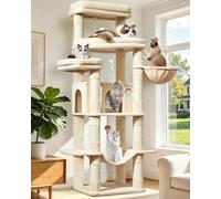 Taoqimiao Cat Tree, 180cm Large Cat Tree for Big Cats Cat Towers for Indoor Cats with 9 Scratching Posts, Spacious Platform, Cozy Hammock, Top Perch, Widened Cat Condo, Beige MS034M