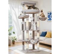 Taoqimiao Cat Tree, 180cm Large Cat Tree for Big Cats Cat Towers for Indoor Cats with 9 Scratching Posts, Spacious Platform, Cozy Hammock, Top Perch, Widened Cat Condo, Light Grey MS034W