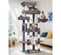 Taoqimiao Cat Tree, 180cm Large Cat Tree for Big Cats Cat Towers for Indoor Cats with 9 Scratching Posts, Spacious Platform, Cozy Hammock, Top Perch, Widened Cat Condo, Smoke Grey MS034G
