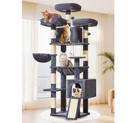 Taoqimiao Cat Tree, 193 CM Cat Tower for Indoor Cats Large Cats, Multi-level Cat Climbing Tower, 7 Sisal Scratching Posts, 2 Cozy Condos, Metal Hammock, Hanging Basket, 3 Top Perches, MS047 Smoke Grey