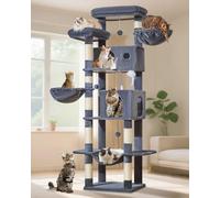 Taoqimiao Cat Tree, 193cm Large Cat Tree for Big Cats Sturdy Cat Towers for Indoor Cats with 8 Scratching Posts, 2 Widened Cat Condo, Spacious Platform,Hanging Baskets, Hammock, Smoke Grey MS046G