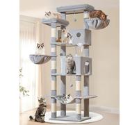 Taoqimiao Cat Tree, 193cm Large Cat Tree for Big Cats Sturdy Cat Towers for Indoor Cats with 8 Scratching Posts, 2 Widened Cat Condo, Spacious Platform, Hanging Baskets, Hammock, Light Grey MS046W