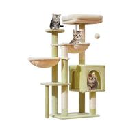 Taoqimiao Cat Tree, 39.4-Inch Cat Tower for Indoor Cats,Suitable for Kittens,Plush Cat Condo with 5 Scratching Posts, Plush Perch,2 Hammock,Pompoms, MS019GB Green and Beige