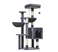 Taoqimiao Cat Tree, 48-Inch Cat Tower for Kittens, Cat Tree Tower with 5 Scratching Posts, Plush Cat Condo with Plush Perch, 2 Hammock, Pompoms, Smoky Gray MS019LG