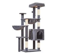 Taoqimiao Cat Tree, 51-Inch Cat Tower for Kittens, Cat Tree Tower with 5 Scratching Posts, Plush Cat Condo with Plush Perch, 2 Hammock, Pompoms, Smoky Gray MS019XL-G