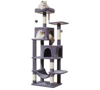 Taoqimiao Cat Tree, 61-Inch Cat Tower for Indoor Cats, Plush Multi-Level Cat Condo with 5 Scratching Posts, 2 Perches, 2 Caves, Hammock, 2 Pompoms, Smoky Gray MS013SG
