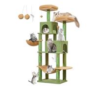 Taoqimiao Cat Tree, 66.2-Inch Cat Tower for Indoor Cats, Plush Multi-Level Cat Condo with 12 Scratching Posts, 2 Perches, 2 Caves, Hammock, 2 Pompoms, MS013T Cactus