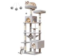 Taoqimiao Cat Tree, 68-Inch Cat Tree Cat Tower for Indoor Cats, Plush Multi-Level Cat Condo with 6 Scratching Posts, 2 Perches, 2 Caves,Hammock, 3 Pompoms,MS020SW Light Gray
