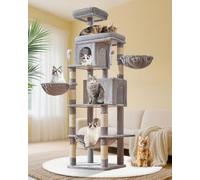 Taoqimiao Cat Tree, 77-Inch Cat Tower for Large Cats Multi-Level Cat Condos for Indoor Cats with 2 Condos, Extra-Lagre Platform, 2 Hanging Baskets, Hammock, 8 Scratching Posts, MS044W Light Gray