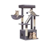 Taoqimiao Cat Tree, 98cm Cat Tower for Indoor Cats, Small Cat Tree Suitable for Kittens with Luxurious Cat Condo, Adjustable Basket and Luxurious Perch, Smoke Grey MS029SG