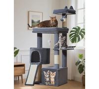 Taoqimiao Cat Tree for Indoor Cats, 55.1In Sturdy Cat Tower, Large Platform, Rotatable Round Condo with Large Scratch Board, Extended Cat House, Thickened Full-Sisal Scratching Post, Smoky Gray, F10G