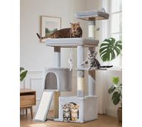Taoqimiao Cat Tree for Indoor Cats, 55.1In Sturdy Cat Tower, Large Platform, Rotatable Round Condo with Large Scratch Board, Extended Cat House, Thickened Full-Sisal Scratching Post, Light Gray, F10W