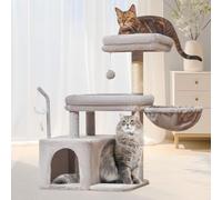 Taoqimiao MS043W Cat Tree, 32.2Inch Cat Tower, Cat Condo for Large Cats, Big Cat Perch, Large Cat Cave with Toys, Scratching Post,Light Gray