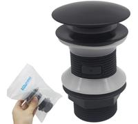TAOSHENG Pop-up Basin Waste Unslotted Push Button Style, Matted Plastic Kitchen Bath Sink Pop Up Drainer fit 1/4 BSP UK Standard, Black 1 Pack