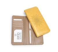 TAOSITUE Slim Bifold Long Wallet for Women RFID Blocking Credit Card Holder Vegan Leather Compact Zipper Coin Pocket, Sunflower Yellow, Engraved Vegan Leather Bifold Wallet With Rfid Blocking
