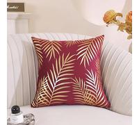 TAOSON 2Pcs Wine Red Velvet Throw Pillow Covers,Gold Stamping Leaves,18x18 | Ultra soft velvet for cozy comfort. Stunning gold leaf bronzing elevates decor for your sofa, couch, bed and living room.