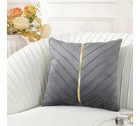 TAOSON Gray/Grey Velvet Throw Pillow Covers,Pack of 2 with Gold Leather Valentines Day Decor Couch Pillowcases Luxury Modern Pillow Cover for Wedding Living Room Bedroom Sofa Cushion Bed, 18x18 inch