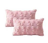 TAOSON Pack of 2,Valentines Day Decoration Pink Cute Bow Soft Plush Faux Fur Jacquard Throw Pillows Soft Couch Pillowcases Cushion Covers for Living Room Girl Bed Sofa Home Decor 12x20 inch