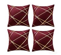 TAOSON Pack of 4,Velvet Cushion Cases Decorative Gold Foil Geometric Lines Pattern Throw Pillow Covers for Modern Homes Couch Sofa Bedroom Living Room 18 x 18 Inches Wine Red