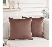 TAOSON Set of 2,Brown Velvet Throw Pillow Covers Decorative White Rope Edging Couch Pillow Covers for Modern Home Decor Cushion Cases Pillowcases for Living Room Couch Sofa Bed Bedroom,18x18 Inch