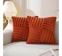 TAOSON Set of 2, Rust Faux Fur Throw Pillow Covers 18x18 - Plush Fluffy Velvet Cushion Cases, Patchwork Striped Fuzzy Pillow Shams for Cozy Home Decor on Bed, Sofa & Living Room