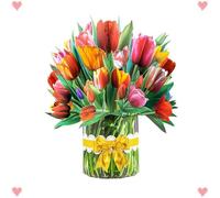 TaoTaoChong Pop Up Paper Flower Bouquet Card 3D Tulip Greeting Cards with Envelope and Note Card, Mothers Teachers Day Birthday Gift,13 Inches