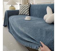 TAOTAOGO Chenille Sofa Large Throw Blanket For 3 4 Seater Extra Large Throws for Sofa, Soft Throw for Chair Couch and Bed Throw C Blue 180x340
