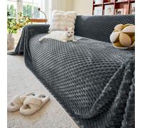 TAOTAOGO Faux Fur Sofa Throw Blanket, Non-Slip Large Couch Blanket, Extra Big Chenille Sofa Cover, Machine Washable Throws for 3 4 Seater Sofa (Dark Grey 230x340cm)