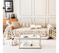 TAOTAOGO Sofa Cover 3 4 Seater Boho Chenille Corner Sofa Slipcover Washable L Shape Sofa Covers Reversible Sectional Couch Cover with Tassel Furniture Protector for Pet All-Season A Khaki 180x380cm