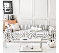 TAOTAOGO Sofa Cover 3 4 Seater Boho Chenille Corner Sofa Slipcover Washable L Shape Sofa Covers Reversible Sectional Couch Cover with Tassel Furniture Protector for Pet All-Season A Grey 180x380cm