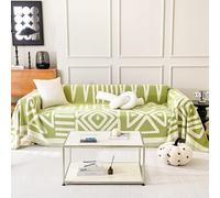 TAOTAOGO Sofa Cover 3 4 Seater Boho Chenille Corner Sofa Slipcover Washable L Shape Sofa Covers Reversible Sectional Couch Cover with Tassel Furniture Protector for Pet All-Season A Green 180x380cm