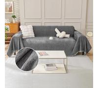 TAOTAOGO Sofa Cover 3 4 Seater Chenille Corner Sofa Slipcover Washable L Shape Sofa Covers Sectional Couch Cover with Tassel Furniture Protector for Pet All-Season F Dark Grey 180x380cm