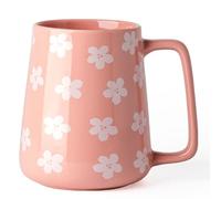 TaoTaojarvie Ceramic Coffee mugs, 24 oz, Extra Large Mugs, Big Tea&Coffee Cups, Large Handle, Floral Pattern,Pottery Mugs,Wide Bottom Coffee Mug for Office/Home, Microwave and Diahwasher Safe. (Pink)