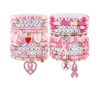 Taouzi 24 Pcs Surfer Heishi Bracelets for Women Handmade Stackable Stretch Friendship Bracelets Halloween Christmas Holiday Jewelry Gifts for Women, Pink 24Pcs-1, Stone, no gemstone