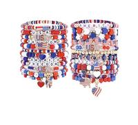 Taouzi 24 Pieces Surfer Heishi Bracelets for Women Handmade Stackable Stretch Friendship Bracelets Bulk 4th of July Bracelets Holiday Jewelry Gifts for Women Men, 4th of July A 24PCS, Clay, no