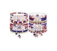 Taouzi 24 Pieces Surfer Heishi Bracelets for Women Handmade Stackable Stretch Friendship Bracelets Bulk 4th of July Bracelets Holiday Jewelry Gifts for Women Men, 4th of July D 24PCS, Clay, no