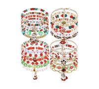 Taouzi 24 Pieces Surfer Heishi Bracelets for Women Handmade Stackable Stretch Friendship Bracelets Bulk 4th of July Bracelets Holiday Jewelry Gifts for Women Men, Christmas 24Pcs 2, Clay, created