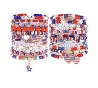Taouzi 24 Pieces Surfer Heishi Bracelets for Women Handmade Stackable Stretch Friendship Bracelets Bulk 4th of July Bracelets Holiday Jewelry Gifts for Women Men, 4th of July B 24PCS, Clay, no