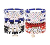 Taouzi 24 Pieces Surfer Heishi Bracelets for Women Handmade Stackable Stretch Friendship Bracelets Bulk 4th of July Bracelets Holiday Jewelry Gifts for Women Men, Graduation 24PCS 2, Clay, no gemstone