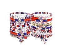 Taouzi 24 Pieces Surfer Heishi Bracelets for Women Handmade Stackable Stretch Friendship Bracelets Bulk 4th of July Bracelets Holiday Jewelry Gifts for Women Men, 4th of July C 24PCS, Clay, no