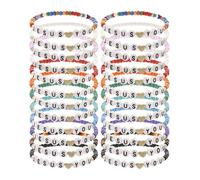 Taouzi 24Pcs Bracelets Bulk Handmade Clay Beads Bracelets Christian Friendship Jewelry Easter Gifts for Women Men, JESUS LOVE YOU 24Pcs-1, Clay, no gemstone