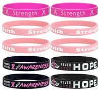 Taouzi Breast Cancer Silicone Bracelets Bulk Pink Ribbon Breast Cancer Awareness Bracelets Prevention Month Activity Jewelry Gifts for Women Men, Color 7 Colorful 10Pcs, Silicone, no gemstone