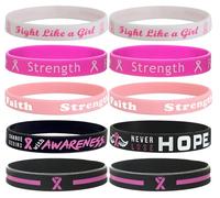 Taouzi Breast Cancer Silicone Bracelets Bulk Pink Ribbon Breast Cancer Awareness Bracelets Prevention Month Activity Jewelry Gifts for Women Men, Color 10 Colorful 10Pcs, Silicone, no gemstone