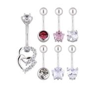 Taouzi Cute Pink Heart Belly Rings Dangle Belly Button Ring for Women 316L Stainless Steel Belly Button Piercing Pack with Heart Bow Butterfly Flower Elements 14G, L, Metal, created alexandrite