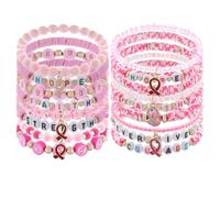 Taouzi Surfer Heishi Bracelets for Women Handmade Stackable Stretch Friendship Bracelets Holiday Jewelry Gifts for Women, Breast Cancer 17Pcs 1, Clay, no gemstone